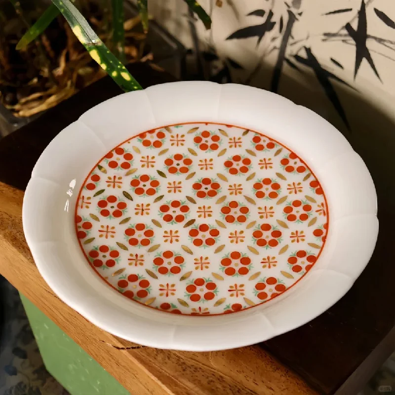 eco-friendly bamboo serving plates for weddings -[清和堂 x Gohobi Gallery] Hand-painted Golden Red Orange Lotus Tea Coffee Saucer Plate