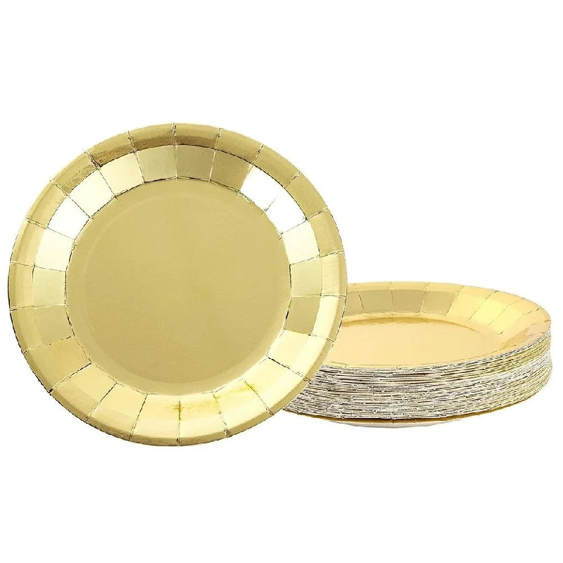 stylish bamboo flatware for formal dining -48-Count Shiny Gold Foil Paper Disposable Plates for Birthday Party Celebration