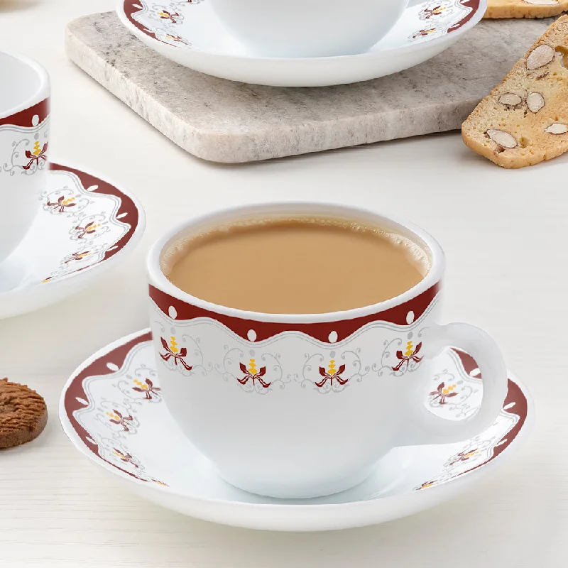 floral tea mug -Larah by Borosil Royal Brown Cup n Saucer Set