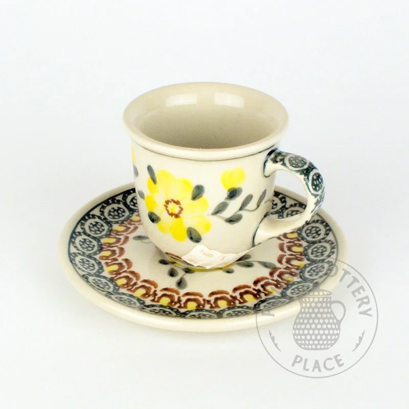 dishwasher safe coffee mug -Demitasse Cup & Saucer - Big Gold Flower