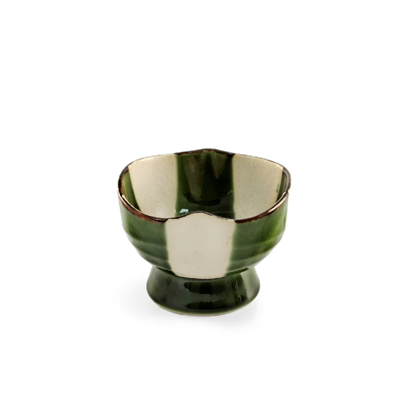 eco-friendly bamboo serving plates for weddings -Oribe Green & Ivory Checkered Kobachi Bowl 5 fl oz / 3.75" dia