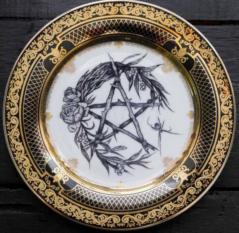 reusable ceramic dinnerware for daily use -Pre-order: Black Veil Pentagram salad plate