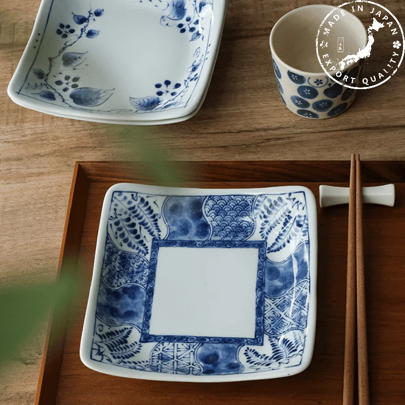 reusable ceramic plates for holidays -Japanese Handcrafted Mino Ware Ceramic Square Plates