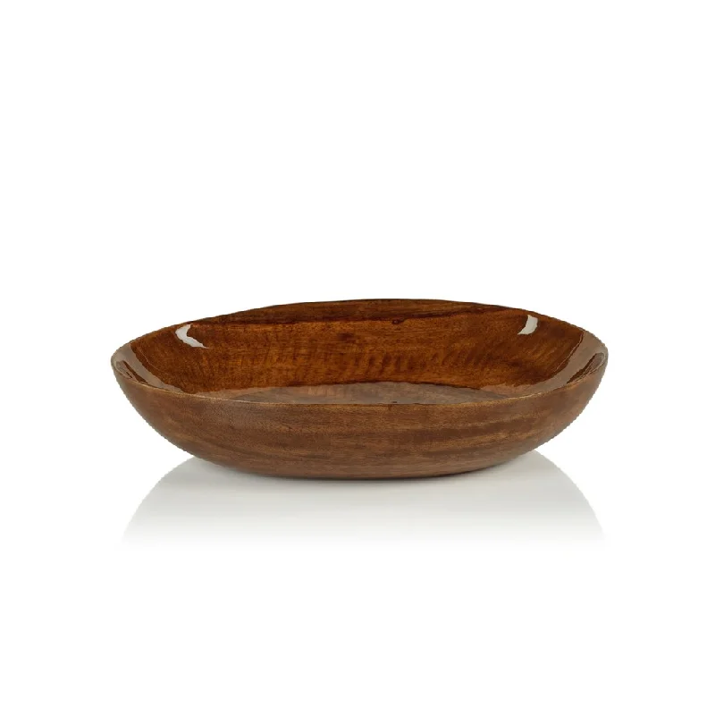 eco-friendly porcelain dinner plates for events -Gabonese Oval Mango Wood Bowl - Walnut Enamel