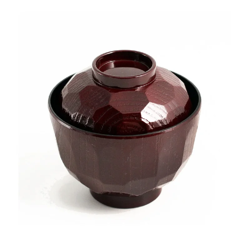 luxury bamboo cups for catering events -Textured Red Soup Bowl with Lid 7 fl oz / 3.82" dia