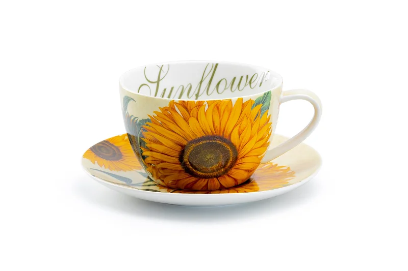 personalized coffee mug -Sunflower Fine Porcelain Breakfast Jumbo Cup and Saucer