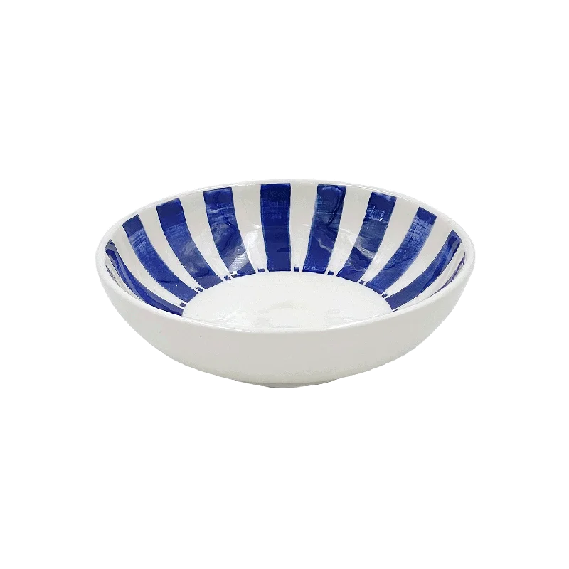 modern bamboo cups for family dinners -Navy Blue Stripes Peanut Bowl