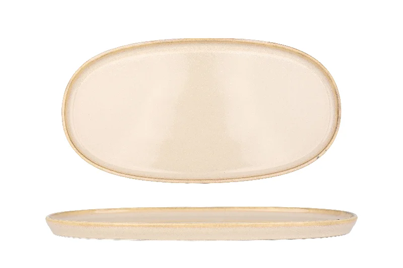 reusable bamboo serving trays for formal dining -Sand Hygge Oval Service Plate 30cm