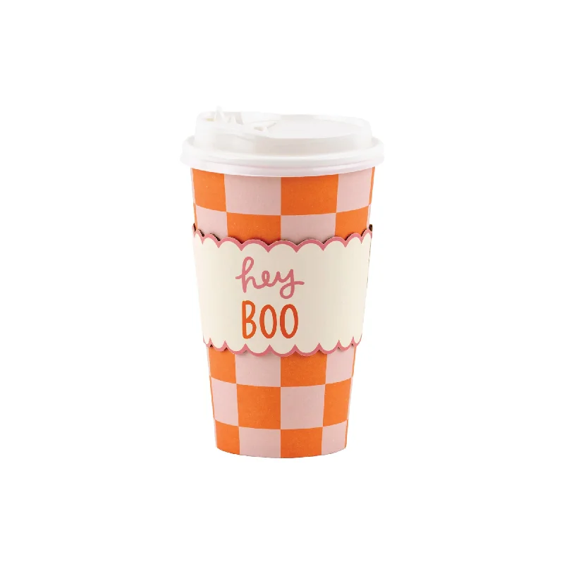 personalized photo mug -Pink & Orange Checkered Halloween Coffee Cups & Lids 8ct