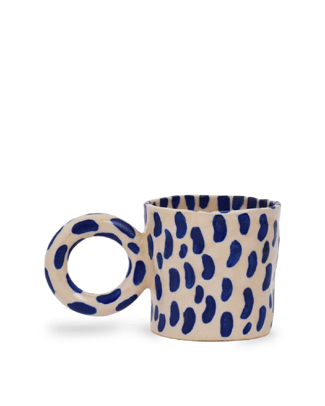 insulated coffee mug -Circle cup - blue brushstroke stripes