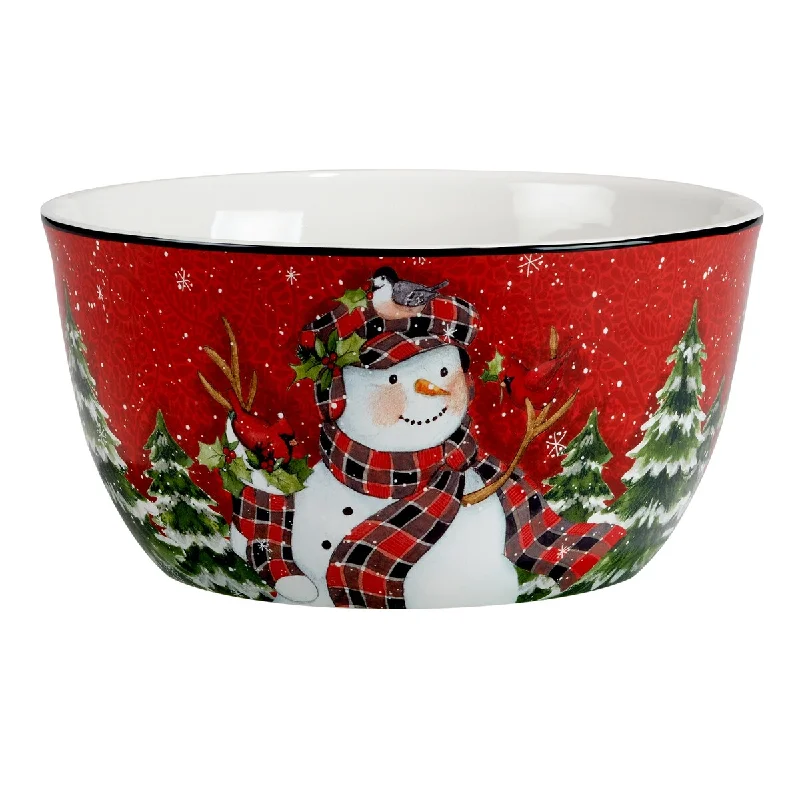 luxury porcelain flatware for family gatherings -Certified International Christmas Lodge Snowman Deep Serving Bowl, 104 oz.