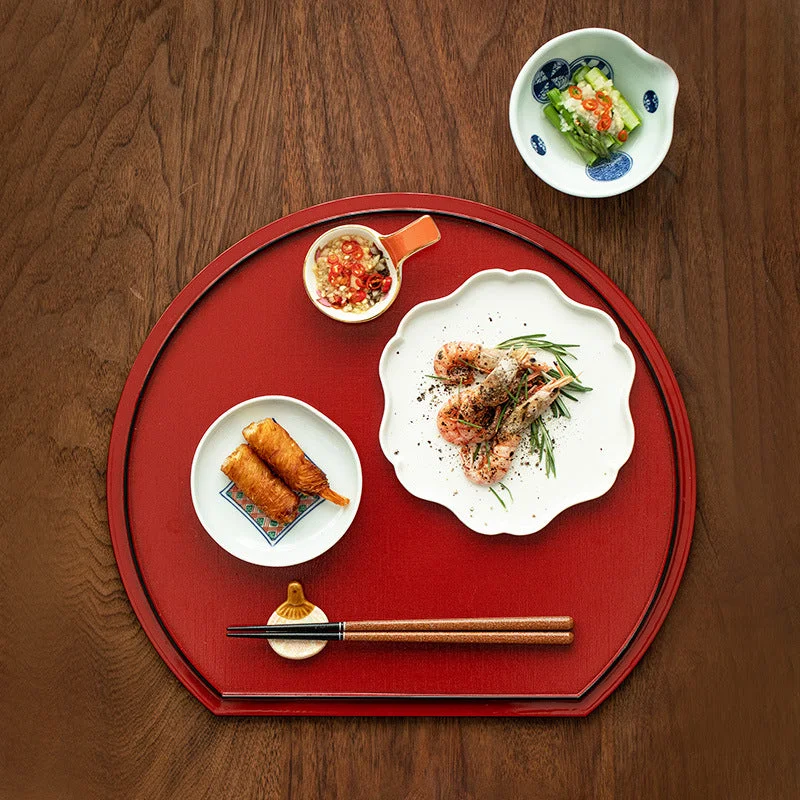 high-end bamboo serving platters for catering -Gohobi Japanese Resin Half-Moon Dinner Plate Decorative Tray