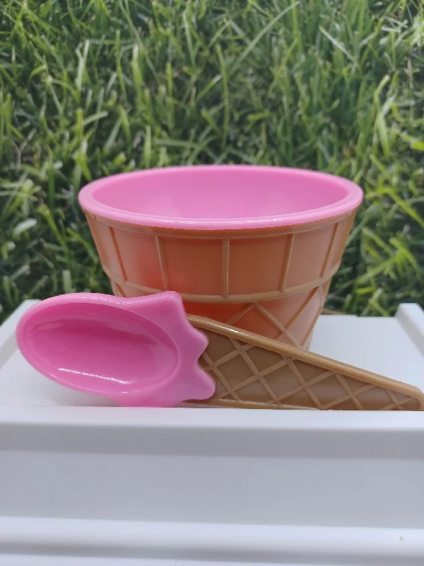 reusable bamboo bowls for picnics and BBQs -Pink Ice Cream Waffle Cone Bowl w/ Spoon