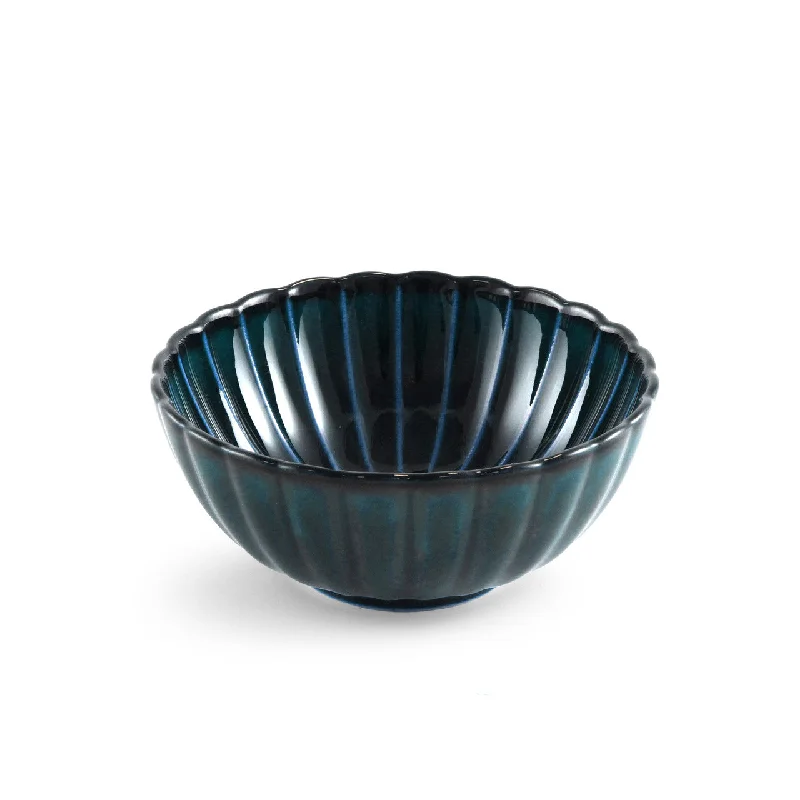 premium bamboo bowls for picnics and BBQs -Giyaman Daisy Glossy Blue Kobachi Bowl 10 fl oz / 4.96" dia