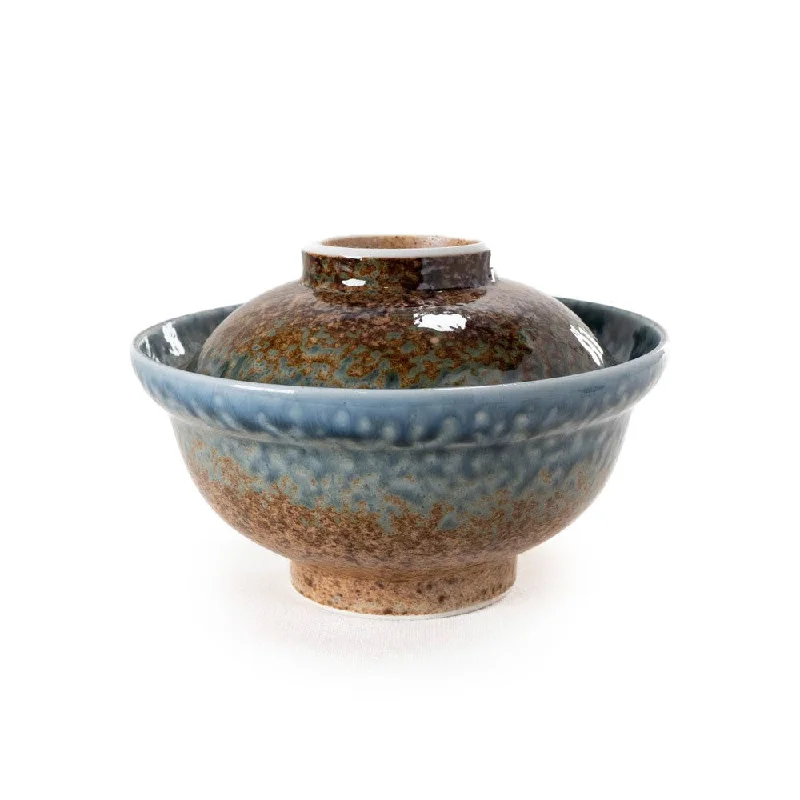 reusable bamboo plates for holiday events -Ainagashi Blue Earthy Donburi Bowl 13 fl oz / 6.26" dia