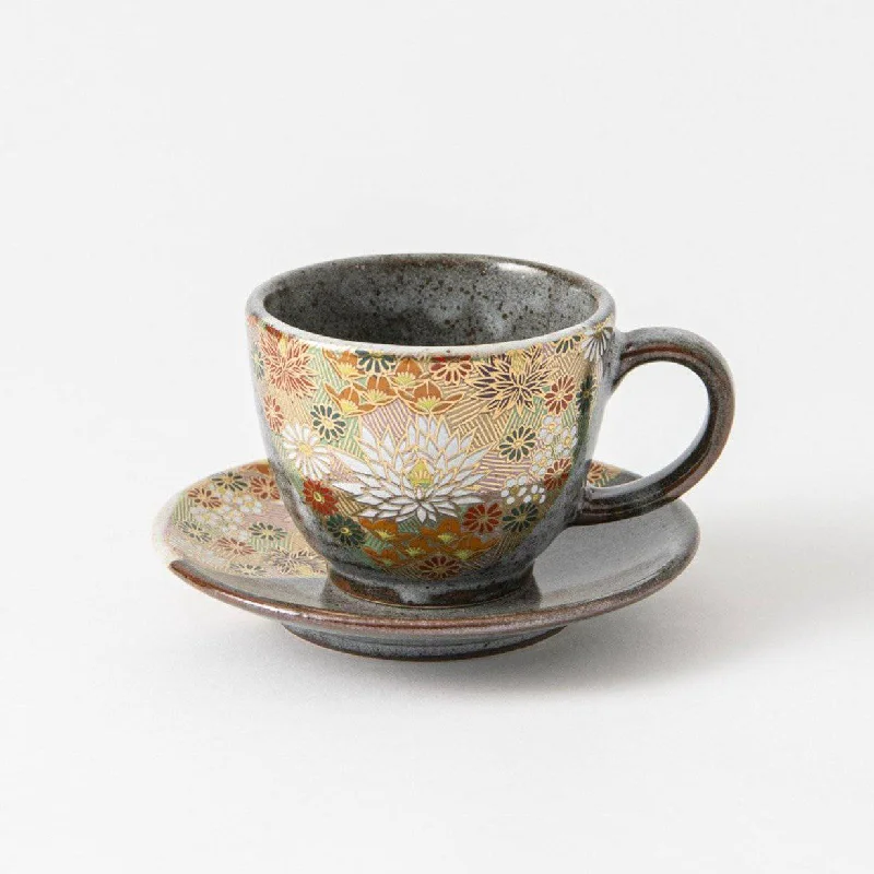 thermal coffee mug -Hanazume Kutani Cup and Saucer