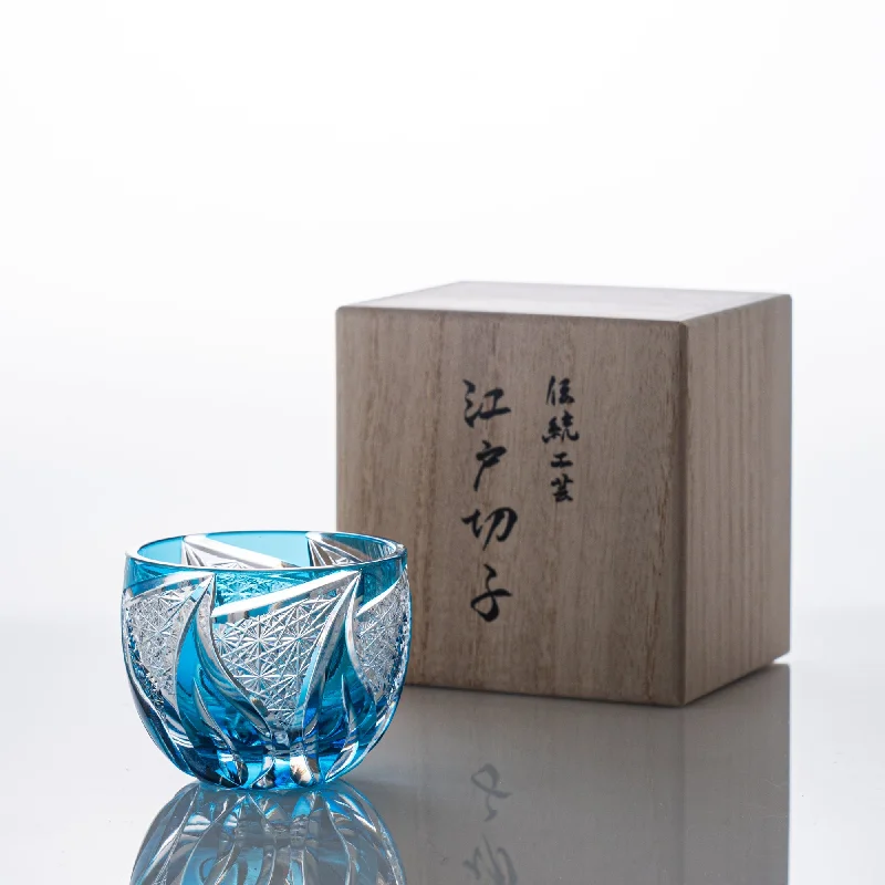 marble coffee mug -Kiyohide Glass Blue Flame Edo Kiriko Cut Glass Guinomi Sake Cup