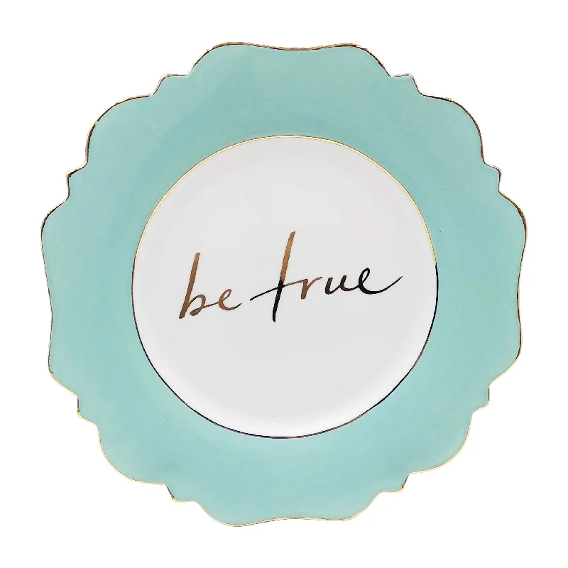 premium porcelain plates for casual dining -Pale Blue 'Be True' Side Plate