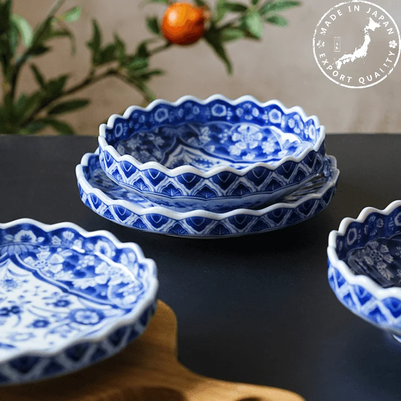 high-quality bamboo serving plates for picnics -Japanese Handcrafted Ceramic Blue and White Decorated Plates/Bowls