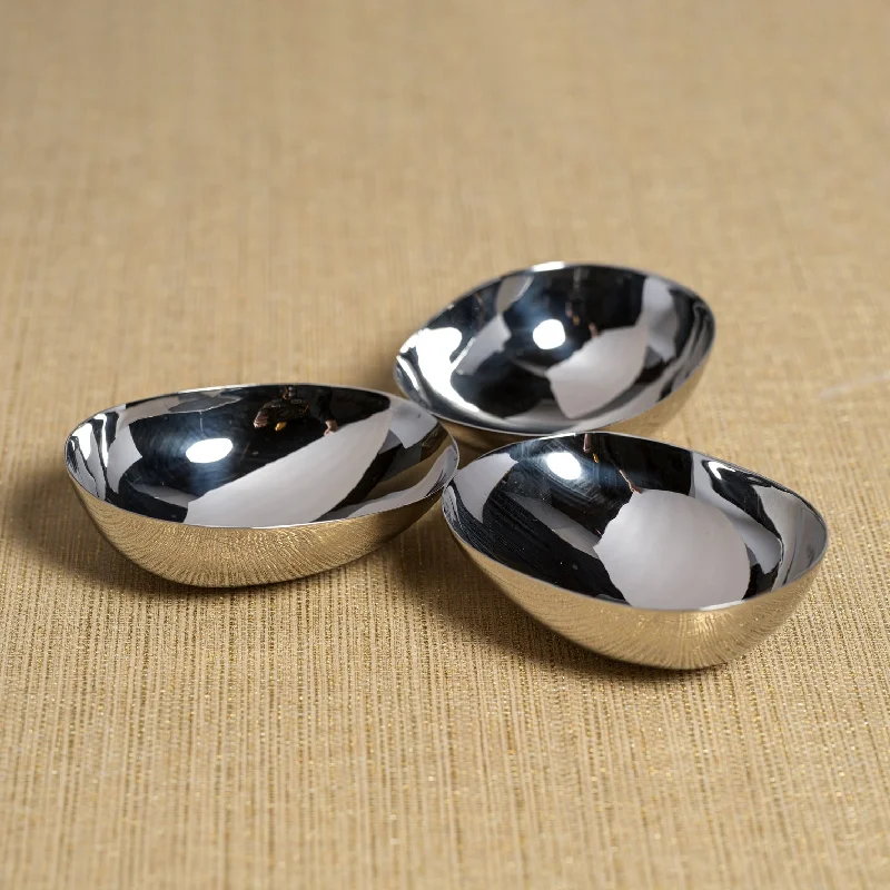 elegant bamboo serving trays for outdoor use -Triple Nut Bowl - Polished Nickel