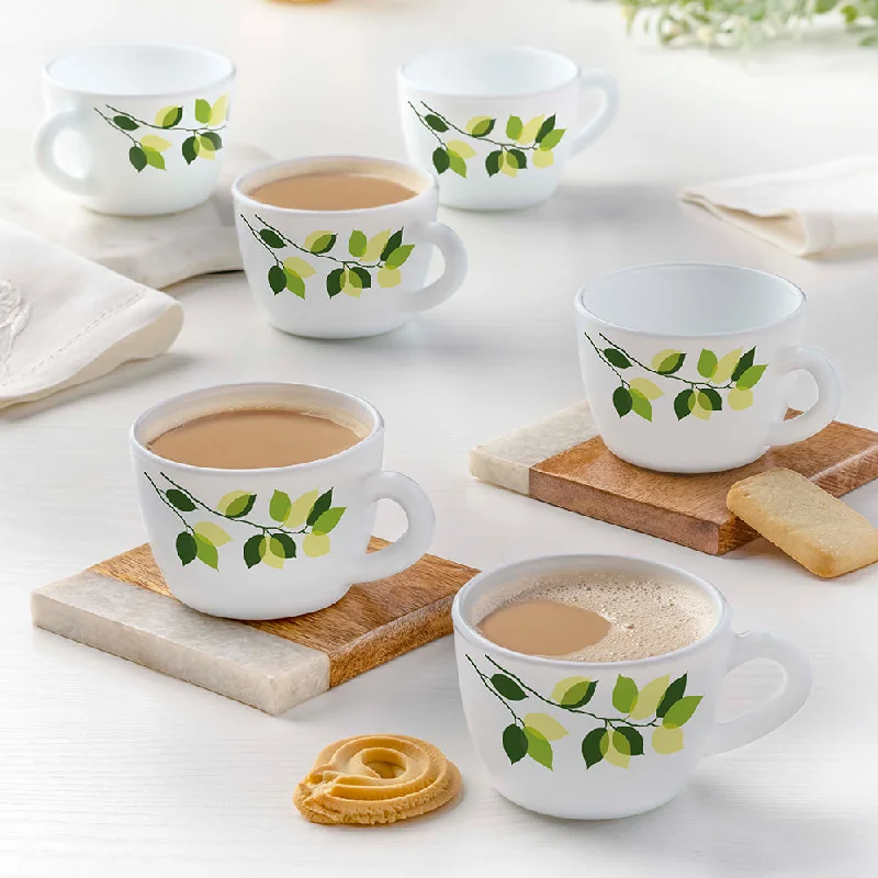 ceramic coffee mug -Larah By Borosil Green Leaves Cup Set