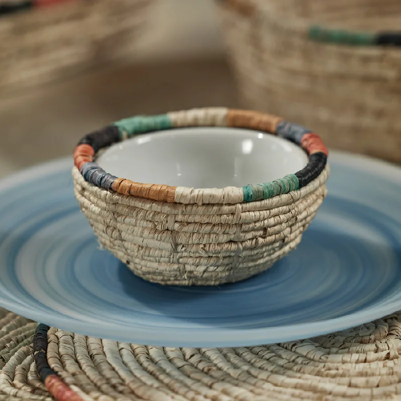 elegant wooden dinner plates for special occasions -Tropezina Coiled Raffia with Ceramic Condiment Bowl