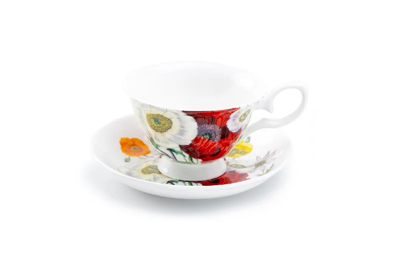 modern design coffee mug -Poppy Field Bone China Tea Cup and Saucer