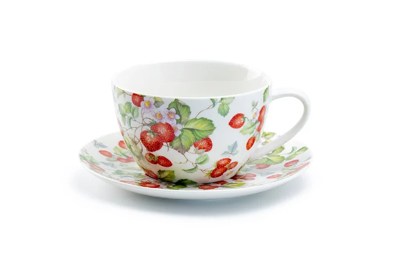 transparent travel coffee cup -Strawberry Fine Porcelain Breakfast Jumbo Cup and Saucer