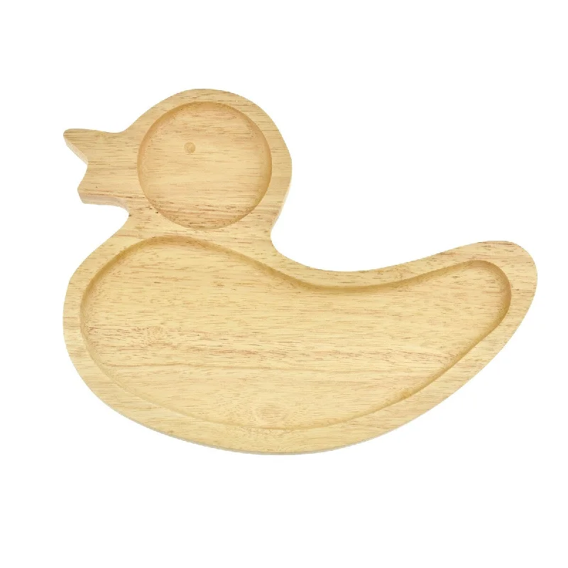 personalized porcelain dinner plates for special occasions -Handmade Fun Little Duck Two Section Native Natural Wood Plate with Drink Holder (Thailand)