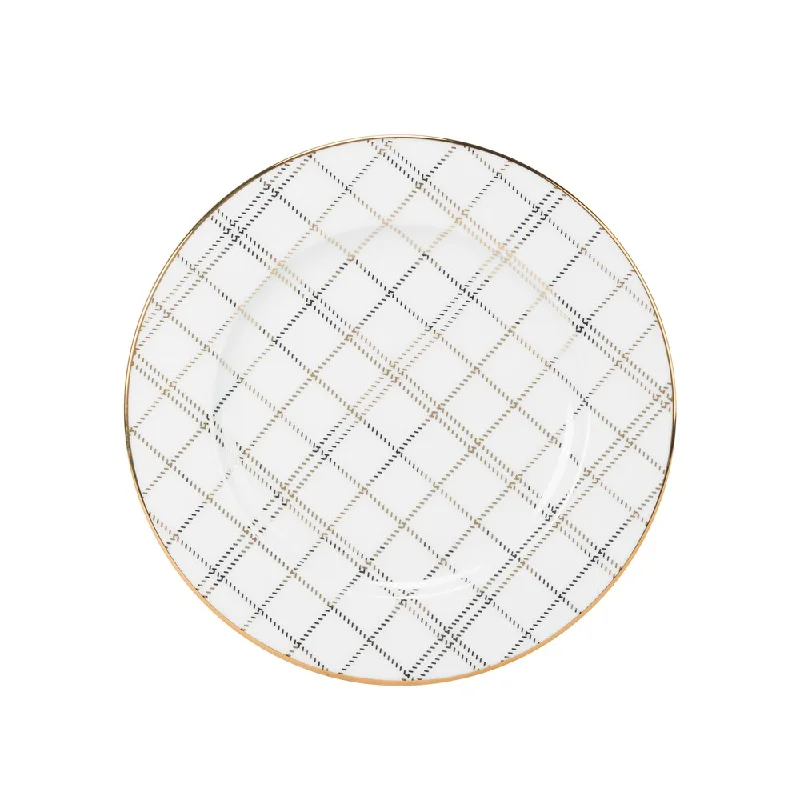 modern porcelain serving platters for parties -10 Strawberry Street Gold Porcelain Plaid Salad Plate (Pack of 6)