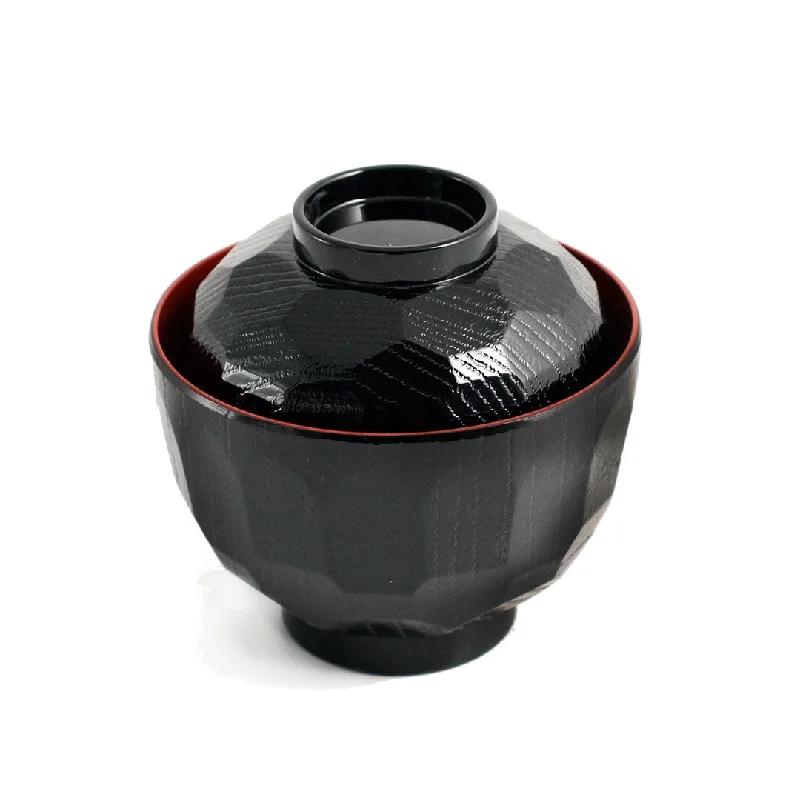 luxury porcelain serving dishes for picnics -Textured Black Soup Bowl with Lid 7 fl oz / 3.82" dia