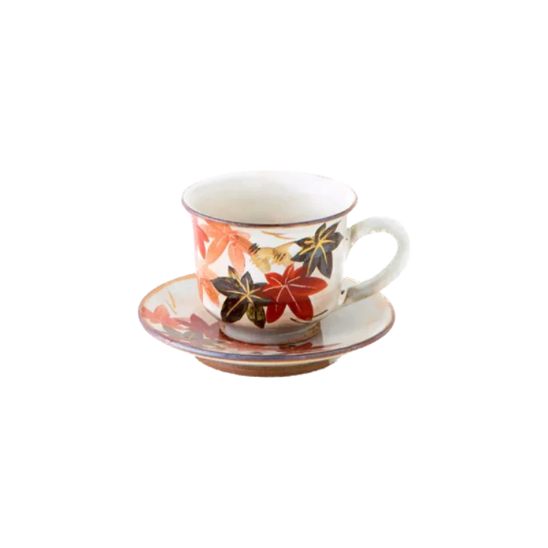 floral coffee mug -Cup & Saucer Set - Autumn leaves