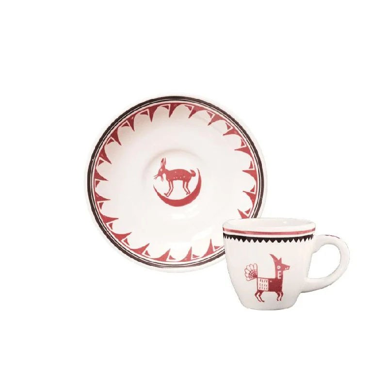 unique coffee mug -Espresso Cup & Saucer Set - Mimbreño White & Maroon | Mimbreño