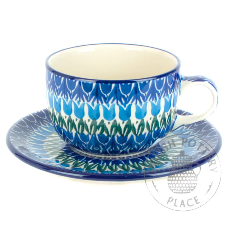 coffee cup with design -9oz Cup & Saucer - Blue Tulips