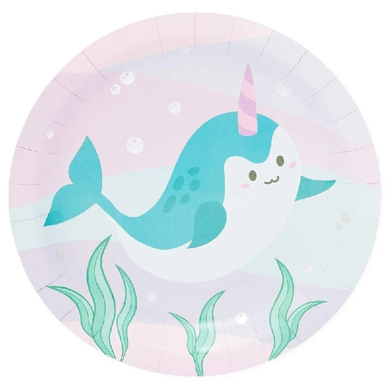 luxury porcelain dinner plates for special occasions -48-Pack Cute Narwhal Design Disposable Paper Plates 9" for Kids Birthday Party