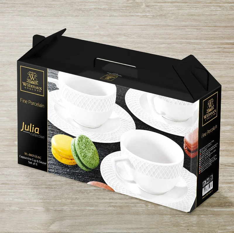 outdoor travel coffee mug -White 6 Oz Cappuccino Cup & 5.5" inch Saucer Set Of 6 In Gift Box