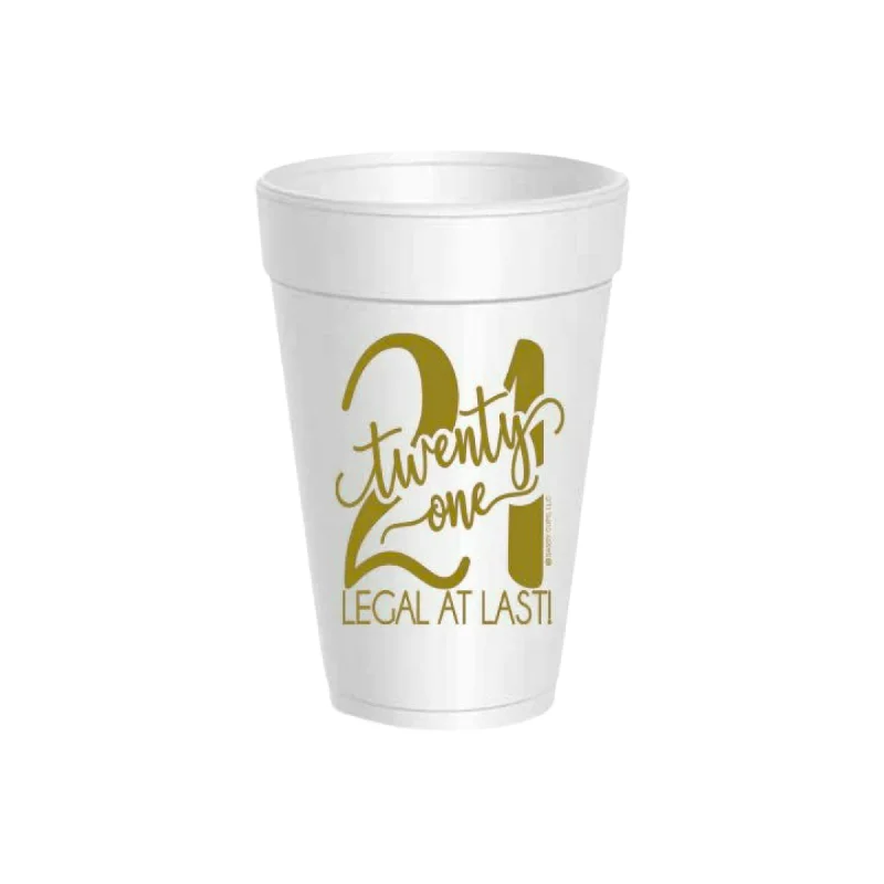 transparent travel coffee cup -Gold Legal at Last 21st Birthday Styrofoam Cups & Lids 10ct