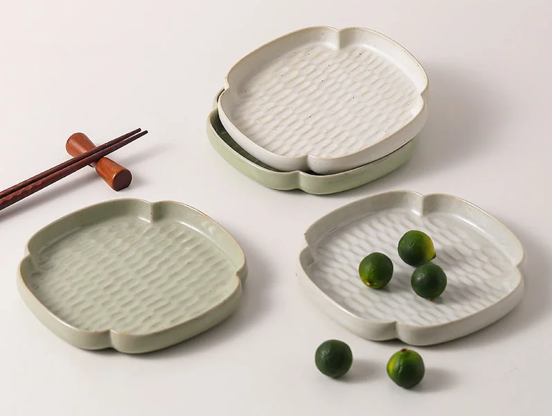 modern bamboo cups for catering events -Gohobi Ceramic Four-leaf Plate Teapot Tray