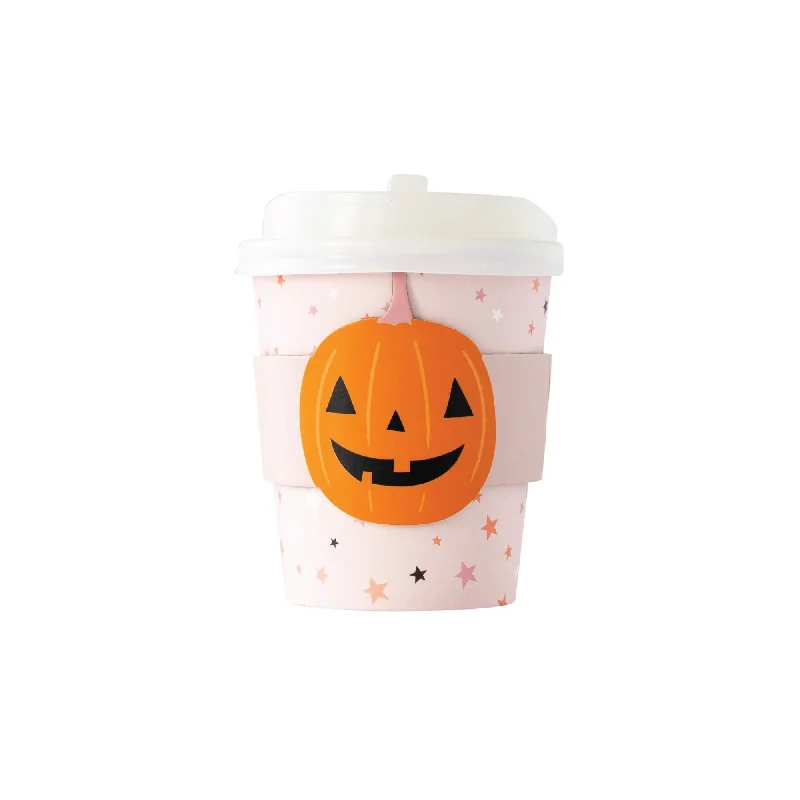 vintage coffee mug -Pink Halloween Jack O'Lantern Mini Coffee Cups & Lids 8ct