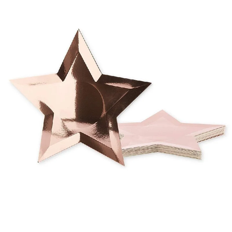 luxury glass cups for weddings -36-Count Rose Gold Star Shaped Disposable Plates for Birthday Party, 10-inch