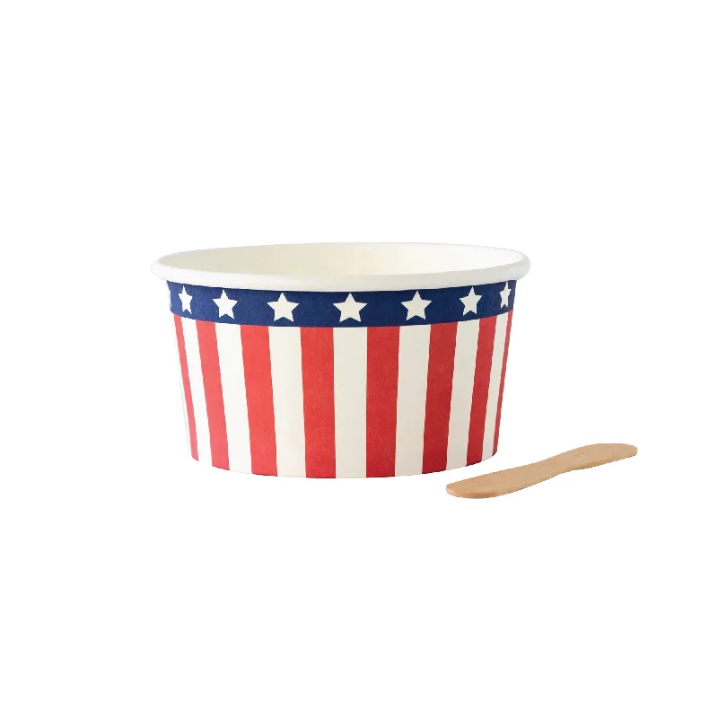 stackable mugs for coffee -Patriotic Stars & Stripes Ice Cream Cups & Wooden Spoons