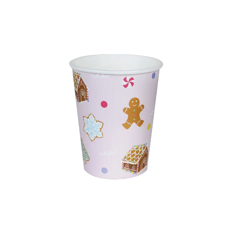 reusable coffee cup -Pink Gingerbread House Paper Cups 12ct