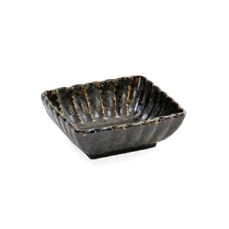 heavy-duty paper dinner plates for family gatherings -[Clearance] Kikka Black Kessho Square Kobachi Bowl 11 fl oz / 5.0" x 4.6"