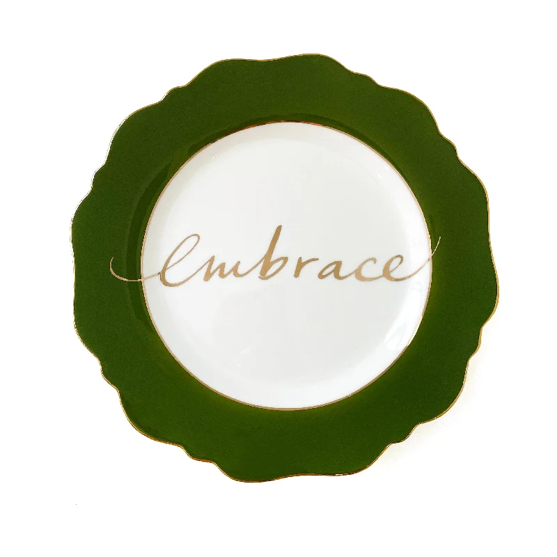 heavy-duty bamboo cutlery for outdoor events -Moss Green 'Embrace' Side Plate