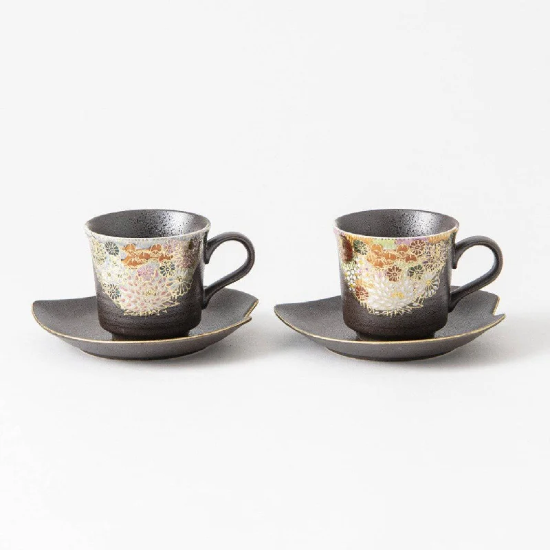 classic coffee mug -Hanazume Kutani Cup and Sakura Shaped Saucer Pair