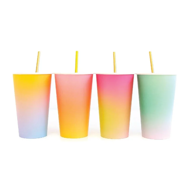 funny office mugs -Ombre Paper Cups with Straws 8ct