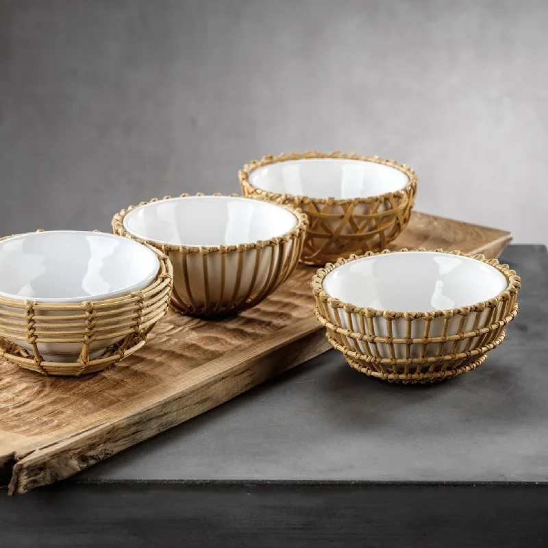 elegant bamboo serving trays for outdoor use -Wicker & Bamboo Condiment Bowls s/4 Assorted