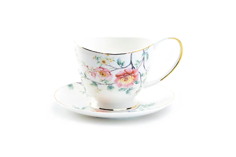 custom logo mug -Pink Camellia Fine Porcelain Tea Cup and Saucer