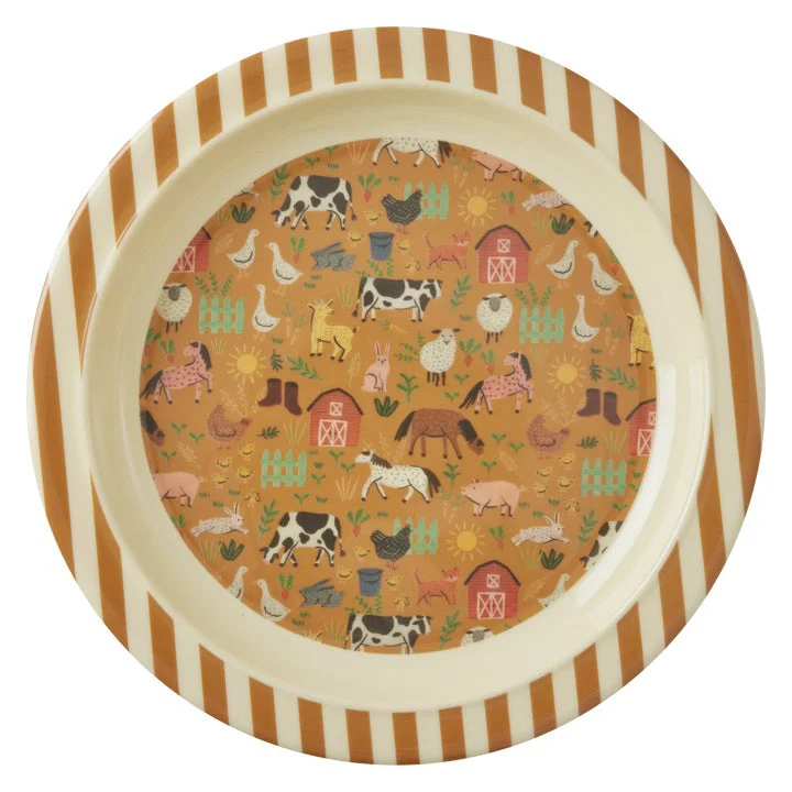 premium glass cups for catering events -Rice DK Melamine Kids Plate - Brown - Farm Print