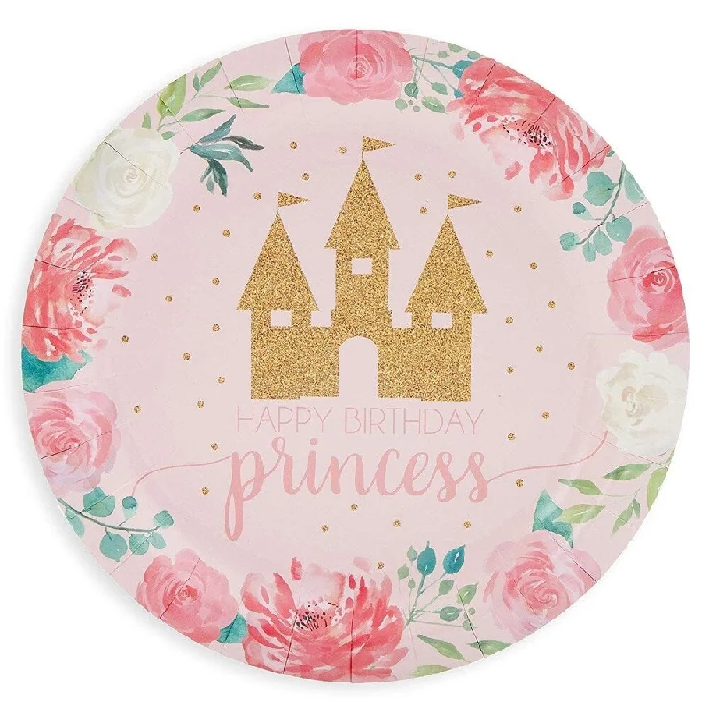 high-end bamboo plates for picnics and BBQs -80-Pack Pink Princess Castle Design Disposable Paper Plates 9" for Birthday Party